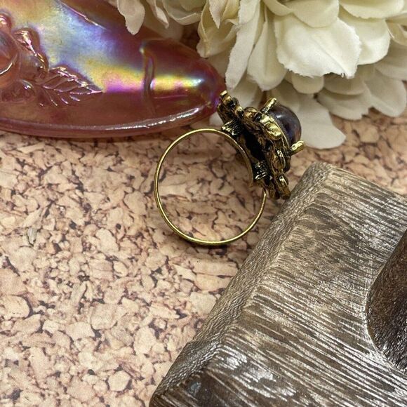 Valentine’s Day Renaissance Medieval gold Ring Mexican Fire Opal Dragons breath - Picture 11 of 16